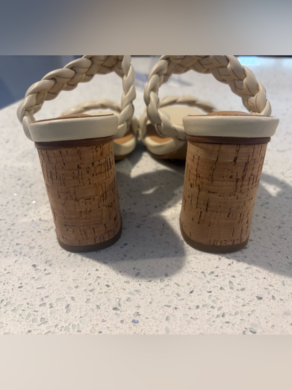 Braided Strap Cork Block Heel Sandals in Cream - Picture 6 of 9